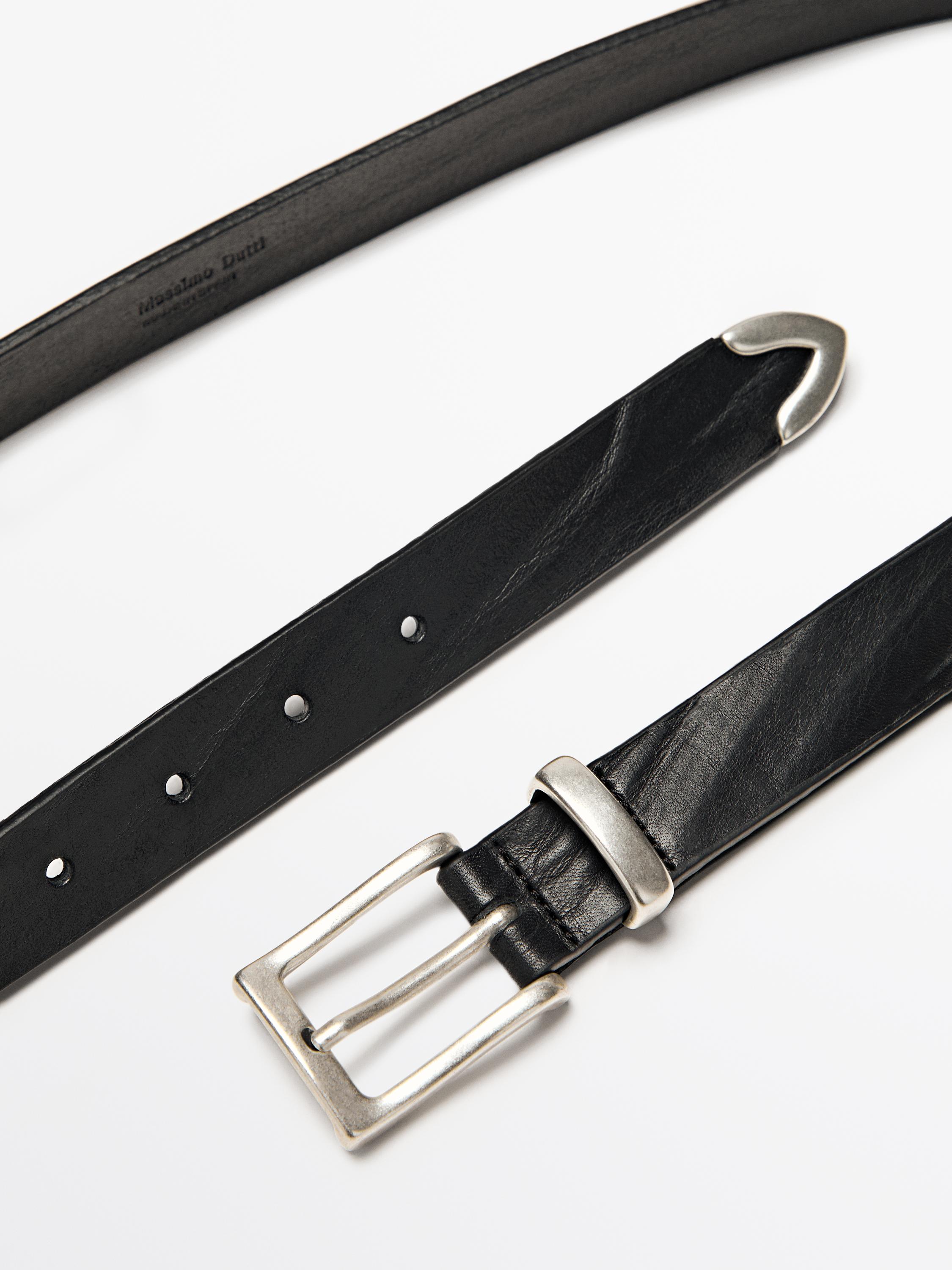 Ceinture détail finition pointe en cuir nappa